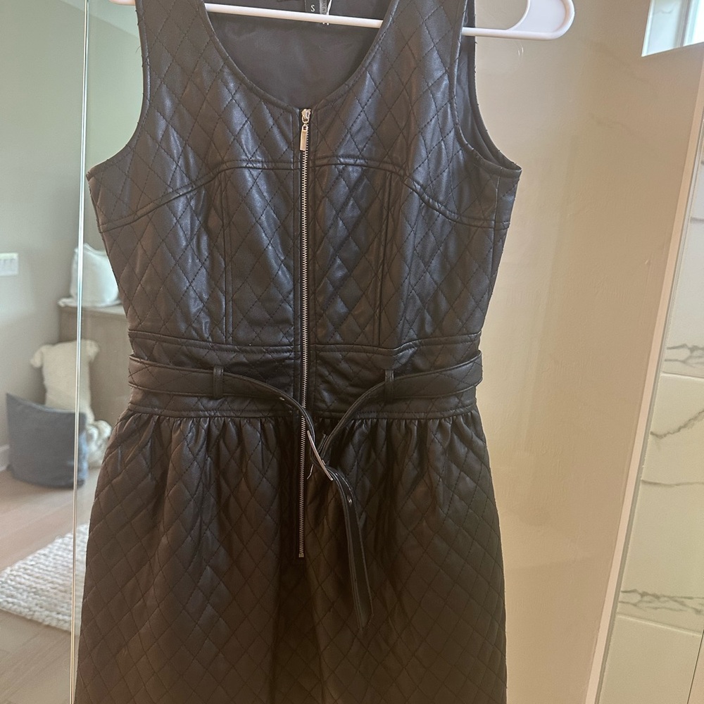 Chic Black Quilted Leather Mini Dress